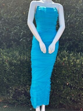 Strapless Turquoise Ruched Sheath Dress